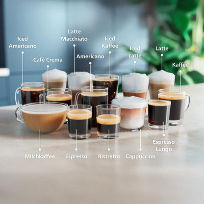 Serie 5500 Kaffeevollautomat – LatteGo Milchsystem, 20 heiße und kalte Kaffeespezialitäten, 40% leiser mit SilentBrew, QuickStart, Schwarz und Silber (EP5546/70)